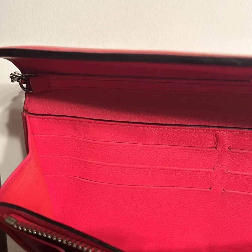 - Authentic Cristian Dior Leather Pink/Coral Wallet on a Chain